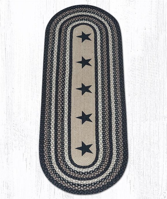 Black Stars Oval Braided Rug 2'x6' Thumbnail