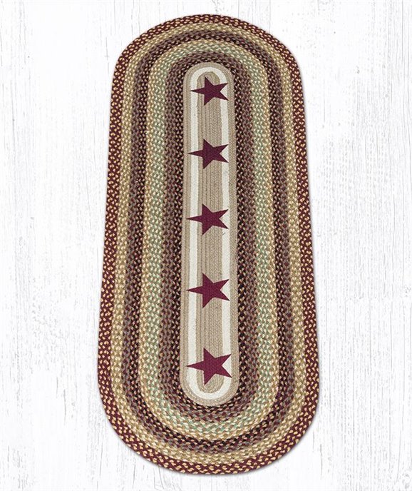 Burgundy Stars Oval Braided Rug 2'x6' Thumbnail