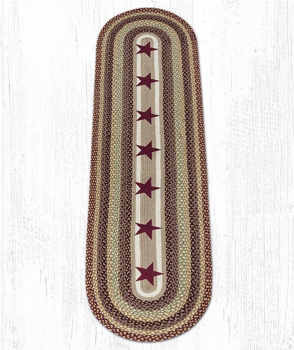 Burgundy Stars Oval Braided Rug 2'x8' Thumbnail