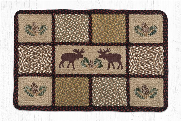 Moose/Pinecone Rectangle Quilt Braided Rug 20"x30" Thumbnail