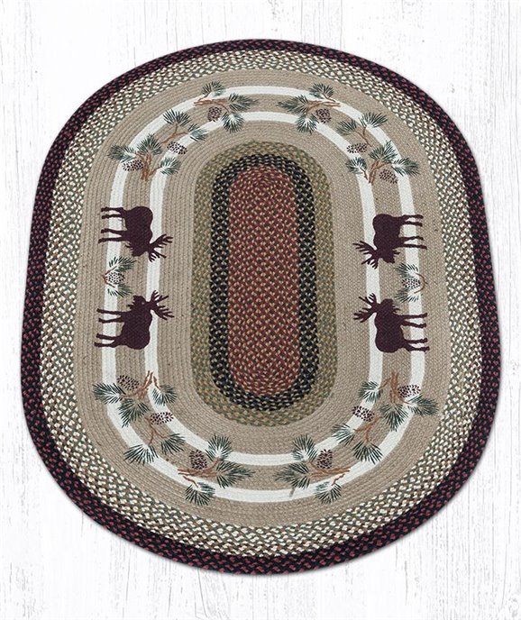 Moose/Pinecone Oval Braided Rug 4'x6' Thumbnail