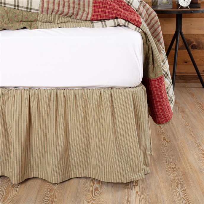 Prairie Winds Green Ticking Stripe Queen Bed Skirt 60x80x16 Thumbnail