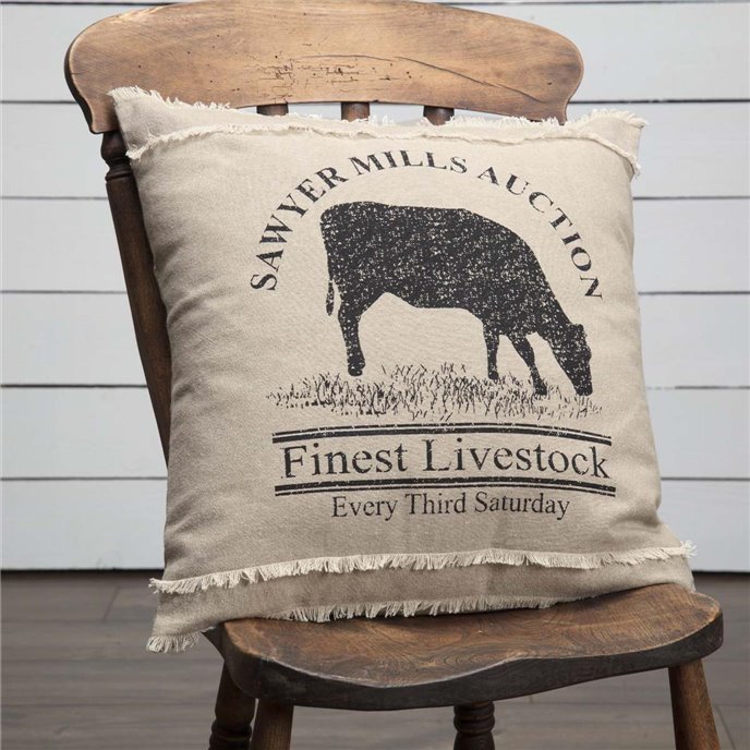 Sawyer Mill Charcoal Cow Pillow 18x18 Thumbnail