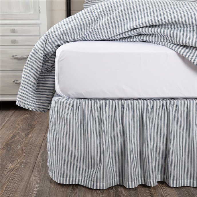 Sawyer Mill Blue Ticking Stripe Queen Bed Skirt 60x80x16 Thumbnail