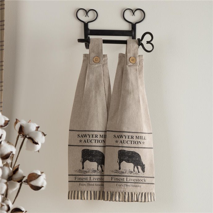 Sawyer Mill Charcoal Cow Button Loop Tea Towel Set of 2 Thumbnail