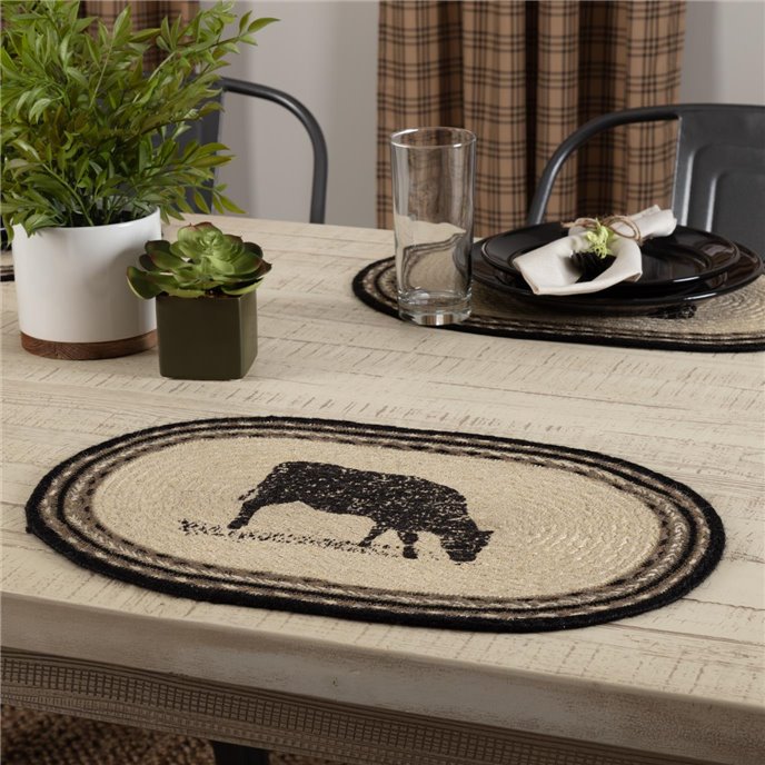 Sawyer Mill Charcoal Cow Jute Placemat Set of 6 12x18 Thumbnail