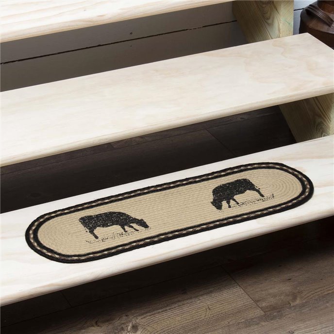 Sawyer Mill Charcoal Cow Jute Stair Tread Oval Latex 8.5x27 Thumbnail