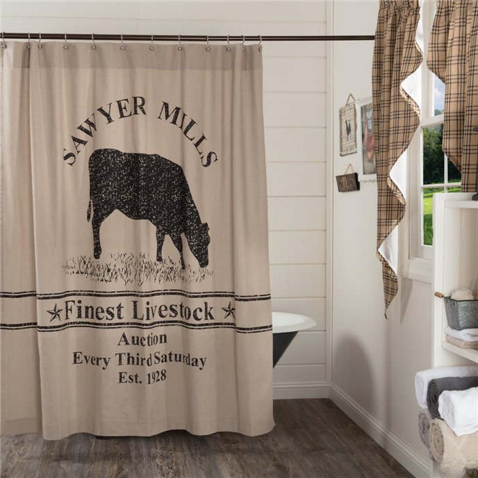 Sawyer Mill Charcoal Cow Shower Curtain 72x72 Thumbnail