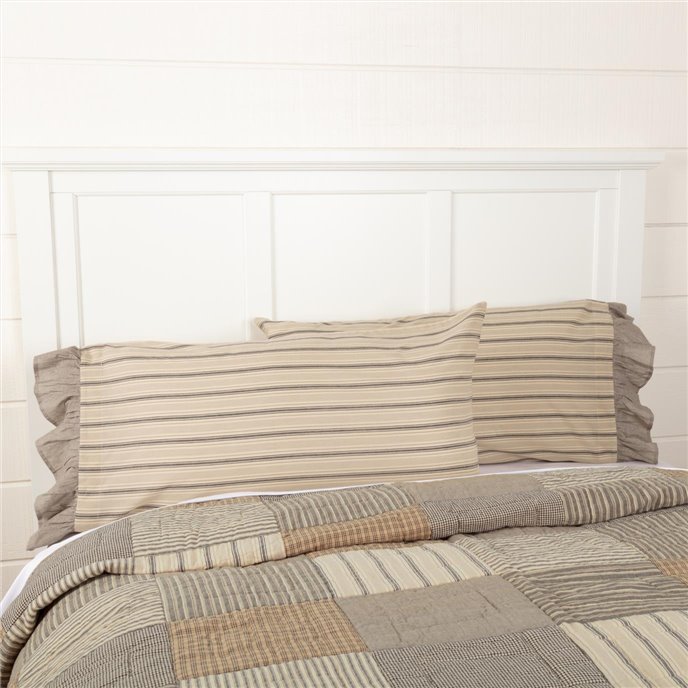 Sawyer Mill Charcoal Stripe Ruffled King Pillow Case Set of 2 21x40 Thumbnail