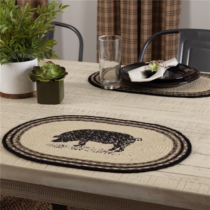 Sawyer Mill Charcoal Pig Jute Placemat Set of 6 12x18 Thumbnail