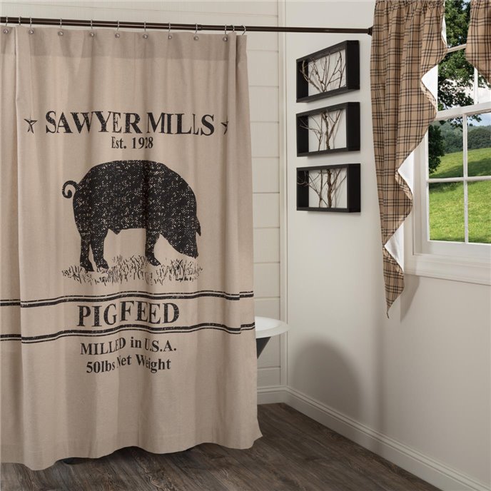 Sawyer Mill Charcoal Pig Shower Curtain 72x72 Thumbnail