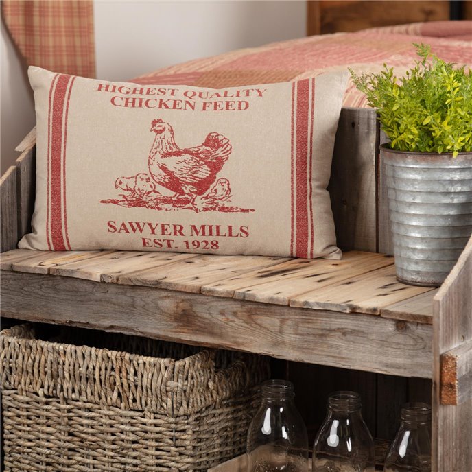 Sawyer Mill Red Hen and Chicks Pillow 14x22 Thumbnail