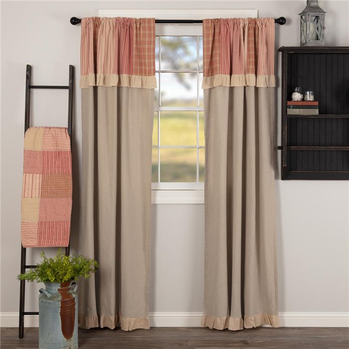 Sawyer Mill Red Chambray Solid Panel with Attached Patchwork Valance Set of 2 84x40 Thumbnail
