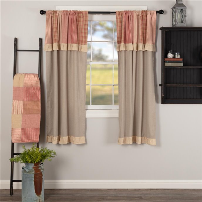 Sawyer Mill Red Chambray Solid Short Panel with Attached Patchwork Valance Set of 2 63x36 Thumbnail