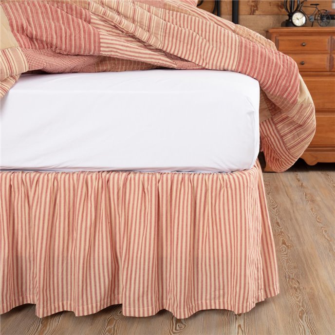 Sawyer Mill Red Ticking Stripe King Bed Skirt 78x80x16 Thumbnail