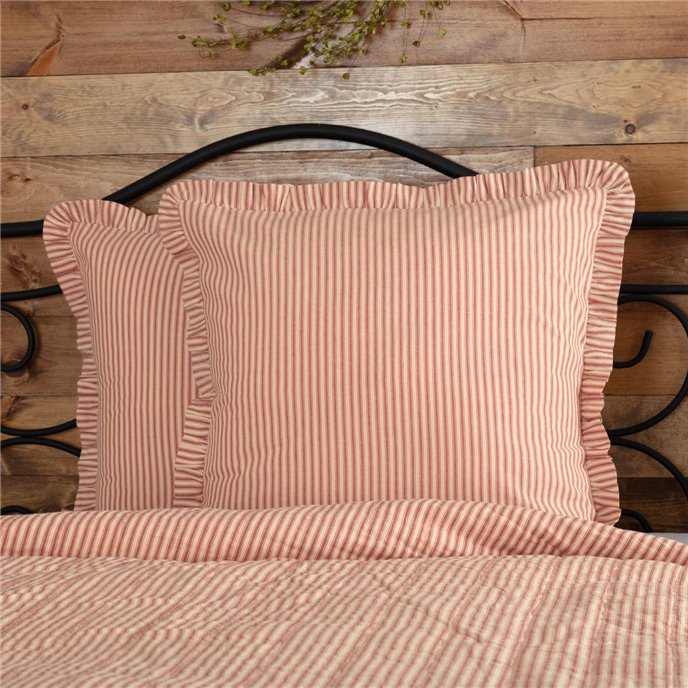 Sawyer Mill Red Ticking Stripe Fabric Euro Sham 26x26 Thumbnail