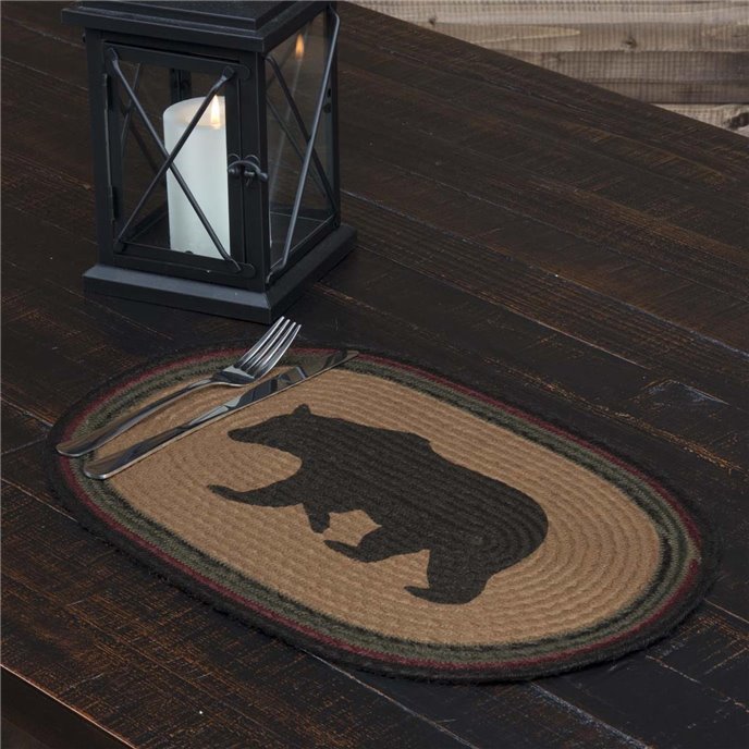 Wyatt Stenciled Bear Jute Placemat Oval Set of 6 12x18 Thumbnail