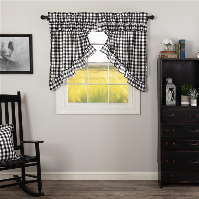 Annie Buffalo Black Check Ruffled Prairie Swag Set of 2 36x36x18 Thumbnail