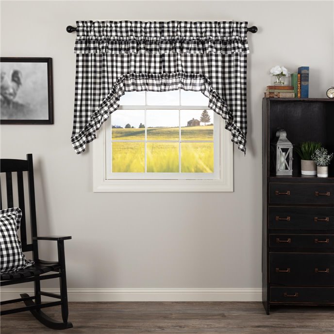 Annie Buffalo Black Check Ruffled Swag Set of 2 36x36x16 Thumbnail