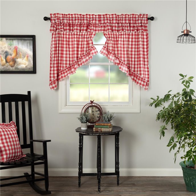 Annie Buffalo Red Check Ruffled Prairie Swag Set of 2 36x36x18 Thumbnail