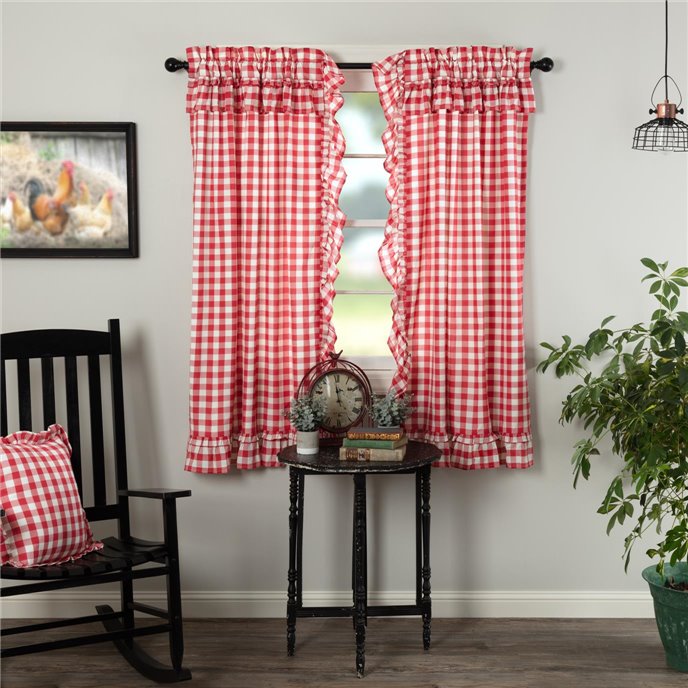 Annie Buffalo Red Check Ruffled Short Panel Set of 2 63x36 Thumbnail