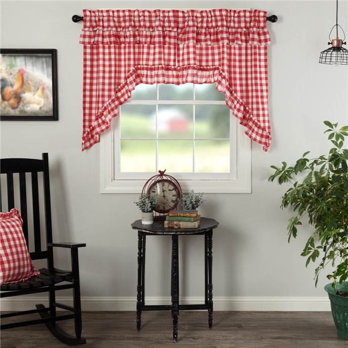 Annie Buffalo Red Check Ruffled Swag Set of 2 36x36x16 Thumbnail