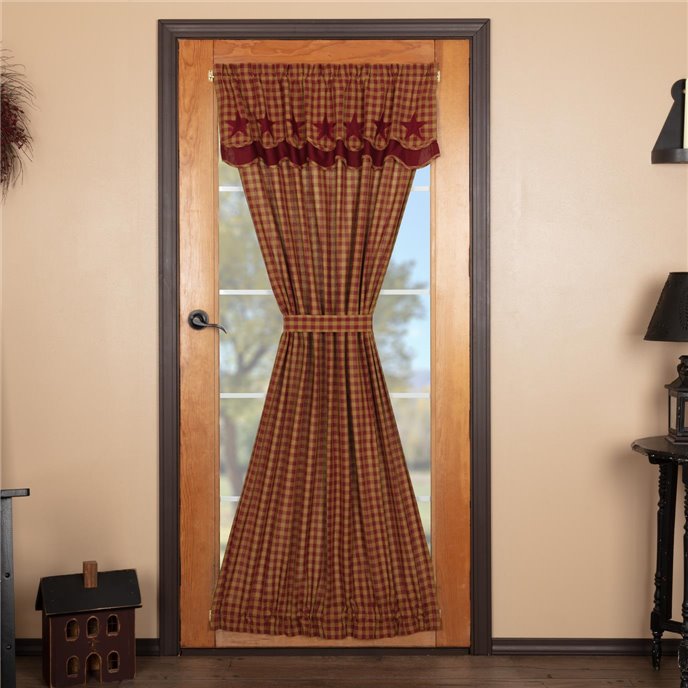 Burgundy Star Door Panel with Attached Scalloped Layered Valance 72x40 Thumbnail