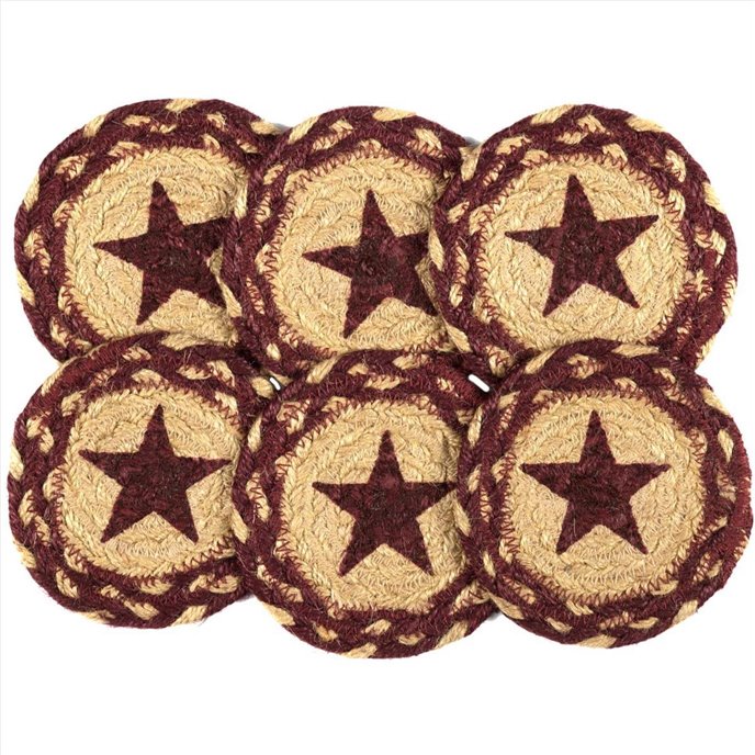 Burgundy Tan Jute Coaster Stencil Star Set of 6 Thumbnail