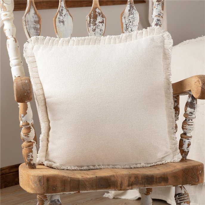 Burlap Antique White Pillow w/ Fringed Ruffle 18x18 Thumbnail