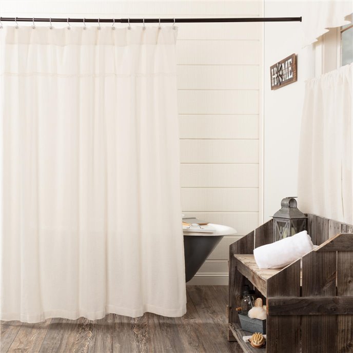 Burlap Antique White Shower Curtain 72x72 By April Olive Vhc Brands Burlap Antique White Shower Curtain, Burlap Shower Curtain With Fringe