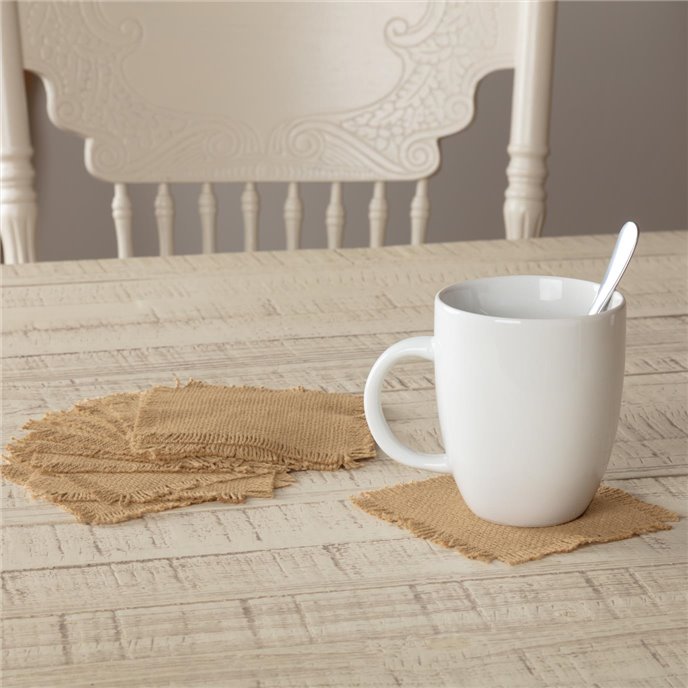 Burlap Natural Coaster Set of 12 Fringed 4x4 Thumbnail