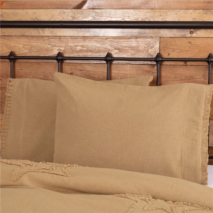 Burlap Natural Standard Pillow Case w/ Fringed Ruffle Set of 2 21x30 Thumbnail