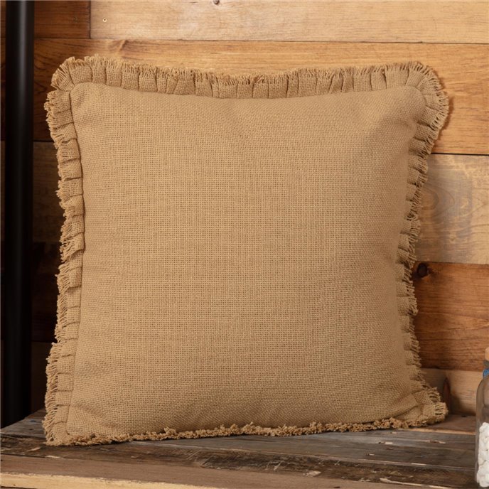 Burlap Natural Pillow w/ Fringed Ruffle 18x18 Thumbnail