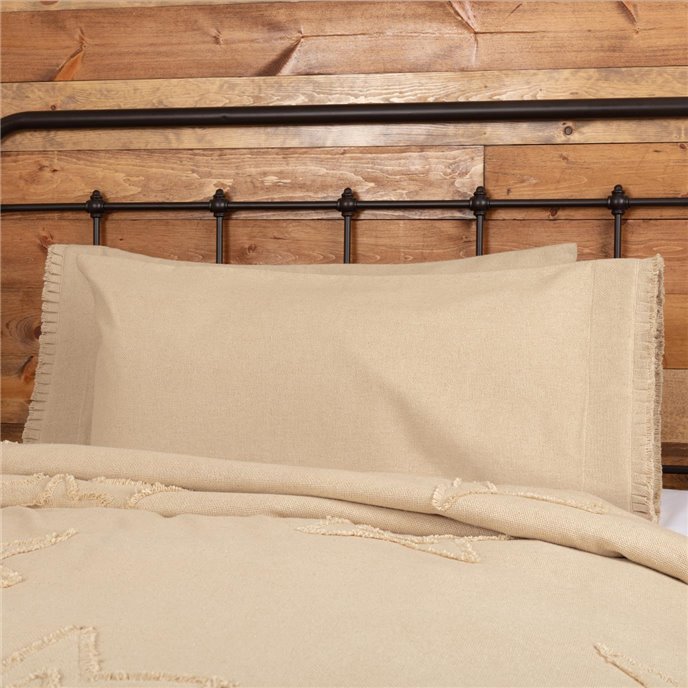 Burlap Vintage King Pillow Case w/ Fringed Ruffle Set of 2 21x40 Thumbnail