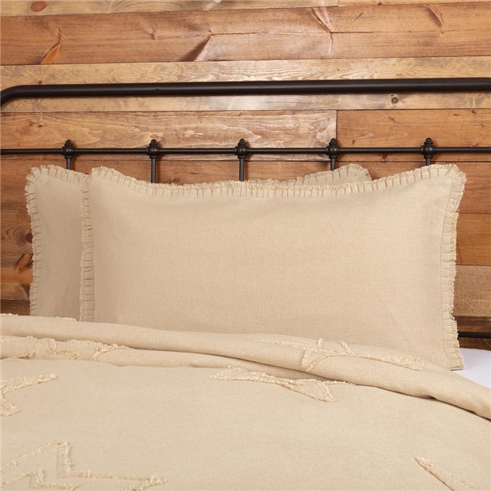 Burlap Vintage King Sham w/ Fringed Ruffle 21x37 Thumbnail