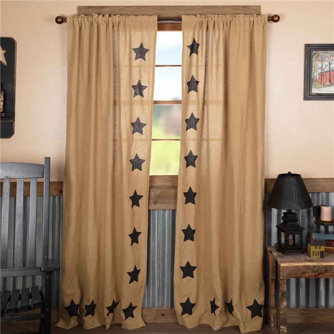 Burlap w/Black Stencil Stars Panel Set of 2 84x40 Thumbnail