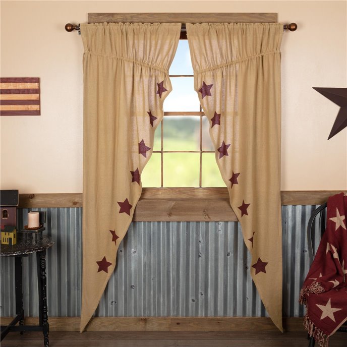 Burlap W/Burgundy Stencil Stars Prairie Long Panel Set of 2 84x36x18 Thumbnail