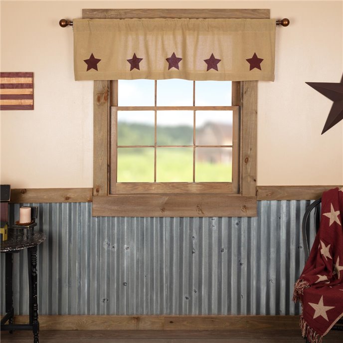 Burlap W/Burgundy Stencil Stars Valance 16x60 Thumbnail