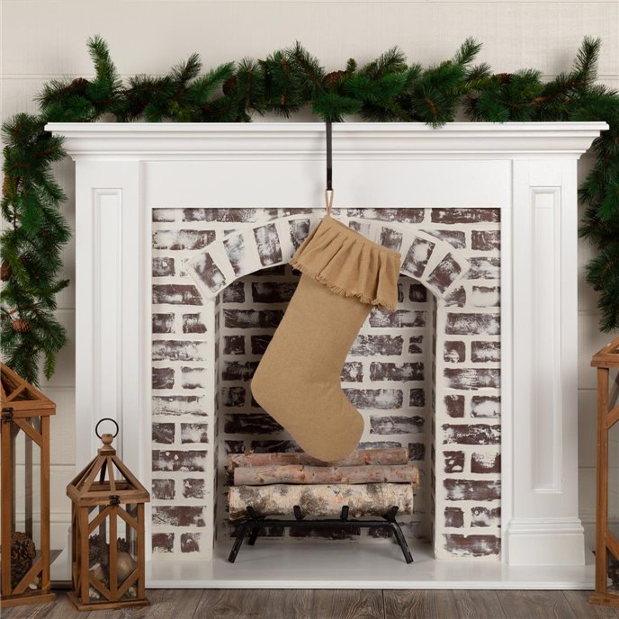 Festive Natural Burlap Ruffled Stocking 11x20 Thumbnail