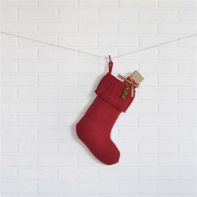 Festive Red Burlap Ruffled Stocking 11x15 Thumbnail