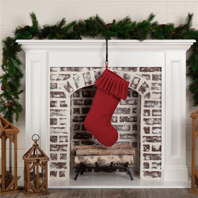 Festive Red Burlap Ruffled Stocking 11x20 Thumbnail