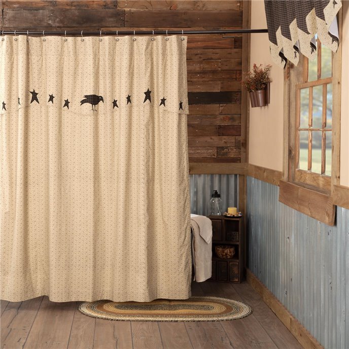 Kettle Grove Shower Curtain with Attached Applique Crow and Star Valance 72x72 Thumbnail