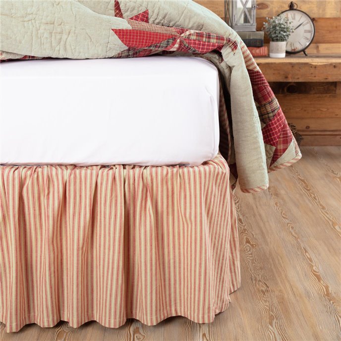 Ozark Red Ticking Stripe King Bed Skirt 78x80x16 Thumbnail