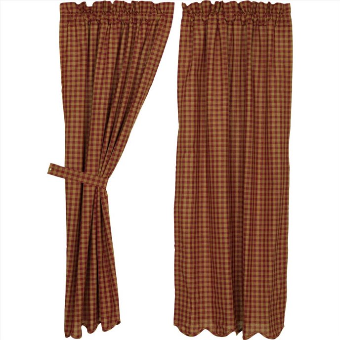 Burgundy Check Scalloped Short Panel Set of 2 63x36 Thumbnail