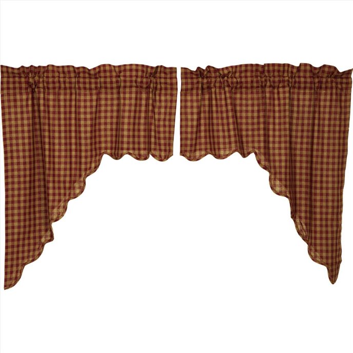 Burgundy Check Scalloped Swag Set of 2 36x36x16 Thumbnail