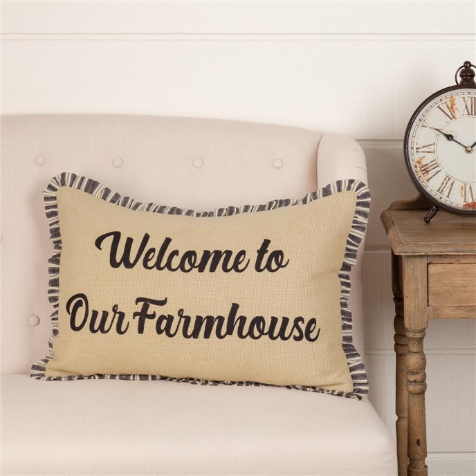 Ashmont Burlap Vintage Welcome to Our Farmhouse Pillow 14x22 Thumbnail