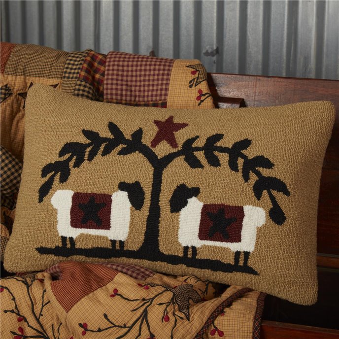 Heritage Farms Sheep and Star Hooked Pillow 14x22 Thumbnail