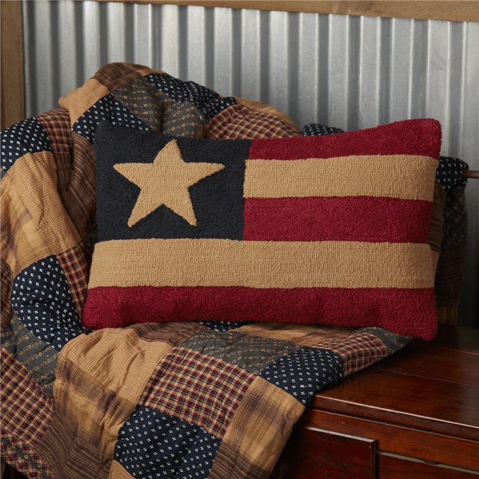 Patriotic Patch Flag Hooked Pillow 14x22 Thumbnail