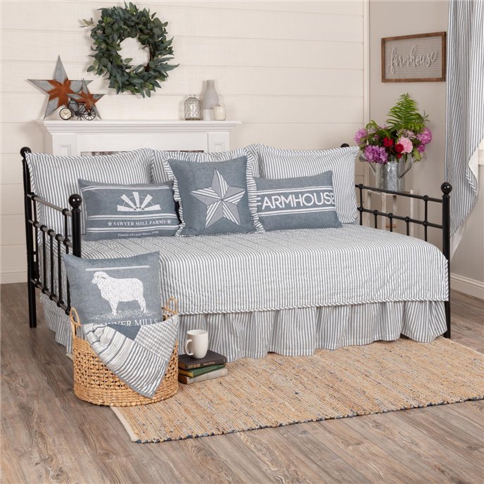 Sawyer Mill Blue Ticking Stripe 5pc Daybed Quilt Set (1 Quilt, 1 Bed Skirt, 3 Standard Shams) Thumbnail