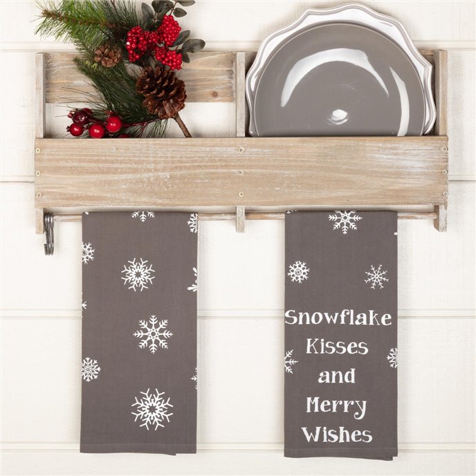 Snowflake Burlap Grey Snowflake Kisses Tea Towel Set of 2 19x28 Thumbnail